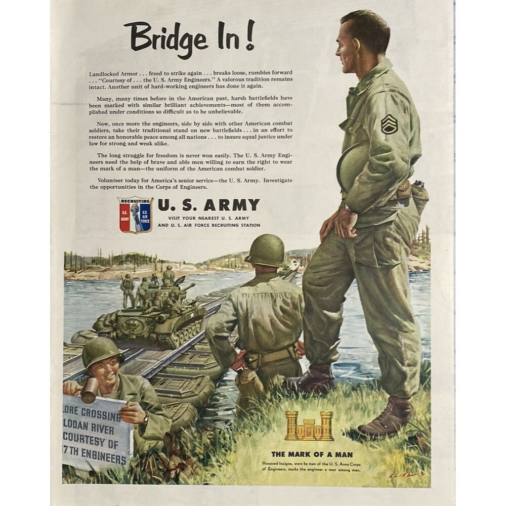 U.S. Army "River Crossing Scene" Visit Your Nearest Recruiting Station Ad 1951